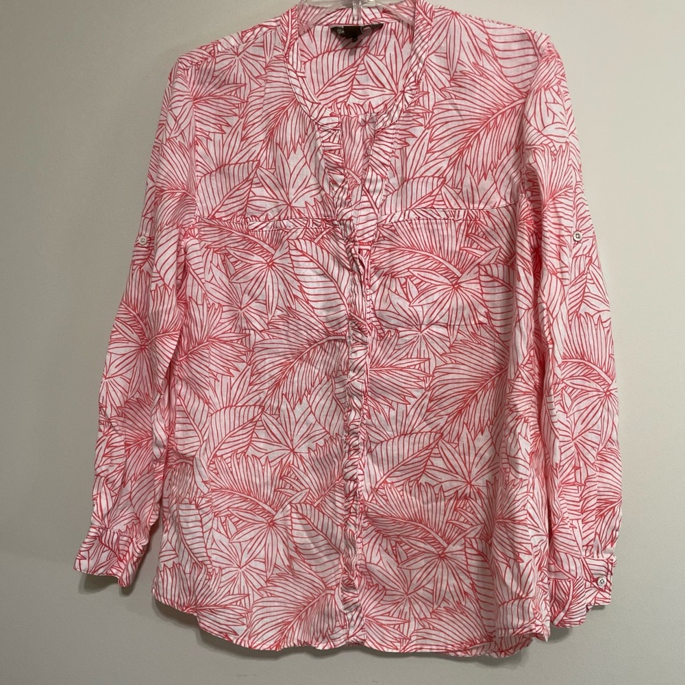 Tommy Bahama Coral & White Leaf Design Resort Wear ~Size‎ Medium ~ Tropical